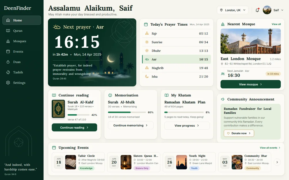 DeenFinder Web, home