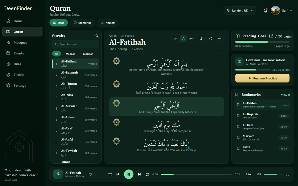 DeenFinder Web, Quran